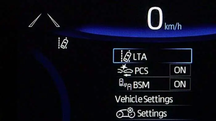 lta settings inside the toyota vehicle menu